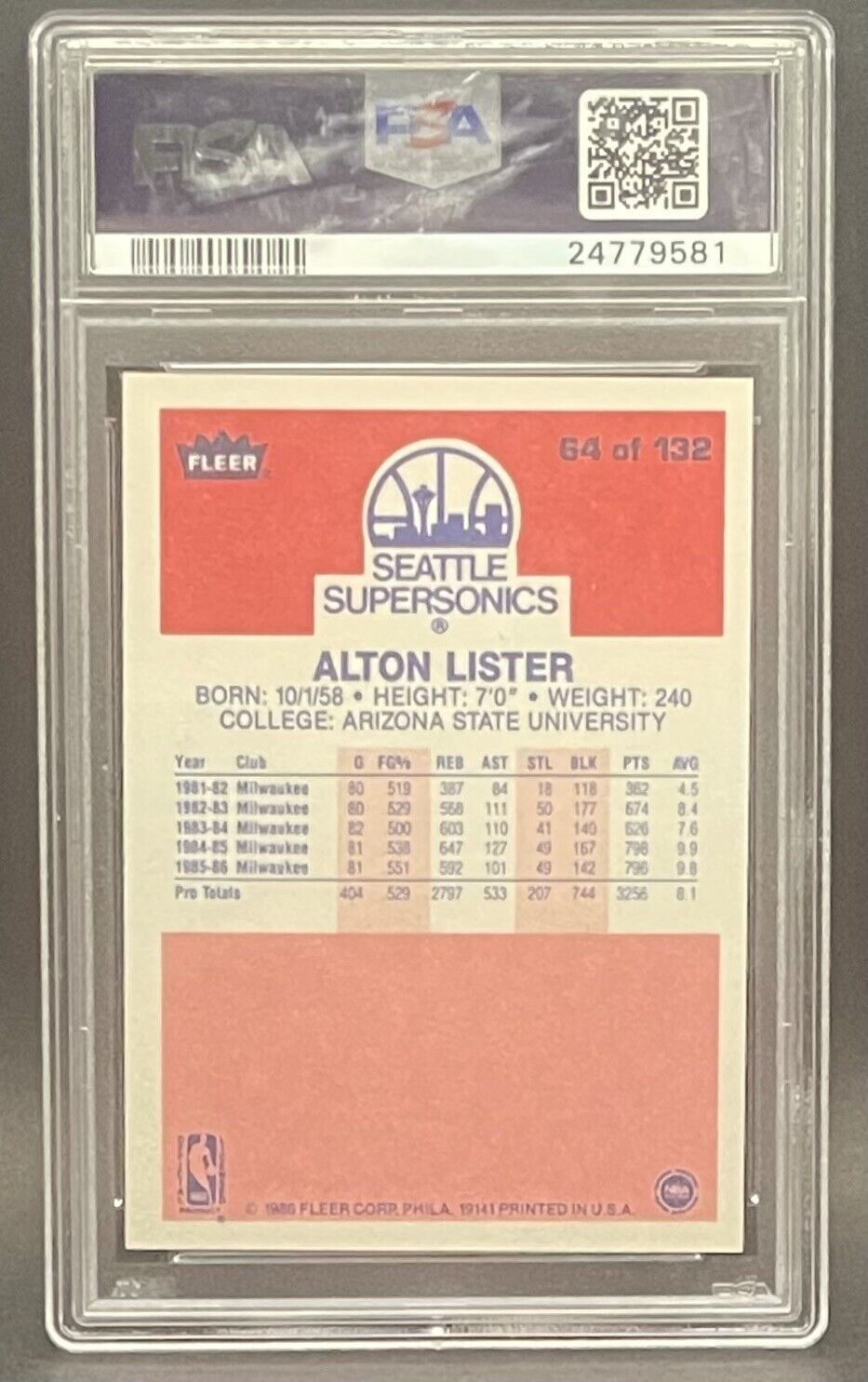 1986 Fleer #64 Alton Lister BUCKS PSA 10 GEM MINT