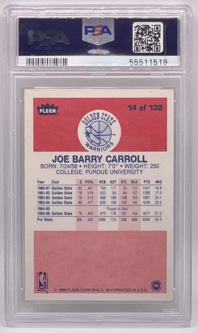 1986 Fleer #14 Joe Barry Carroll PSA 10 GEM MINT