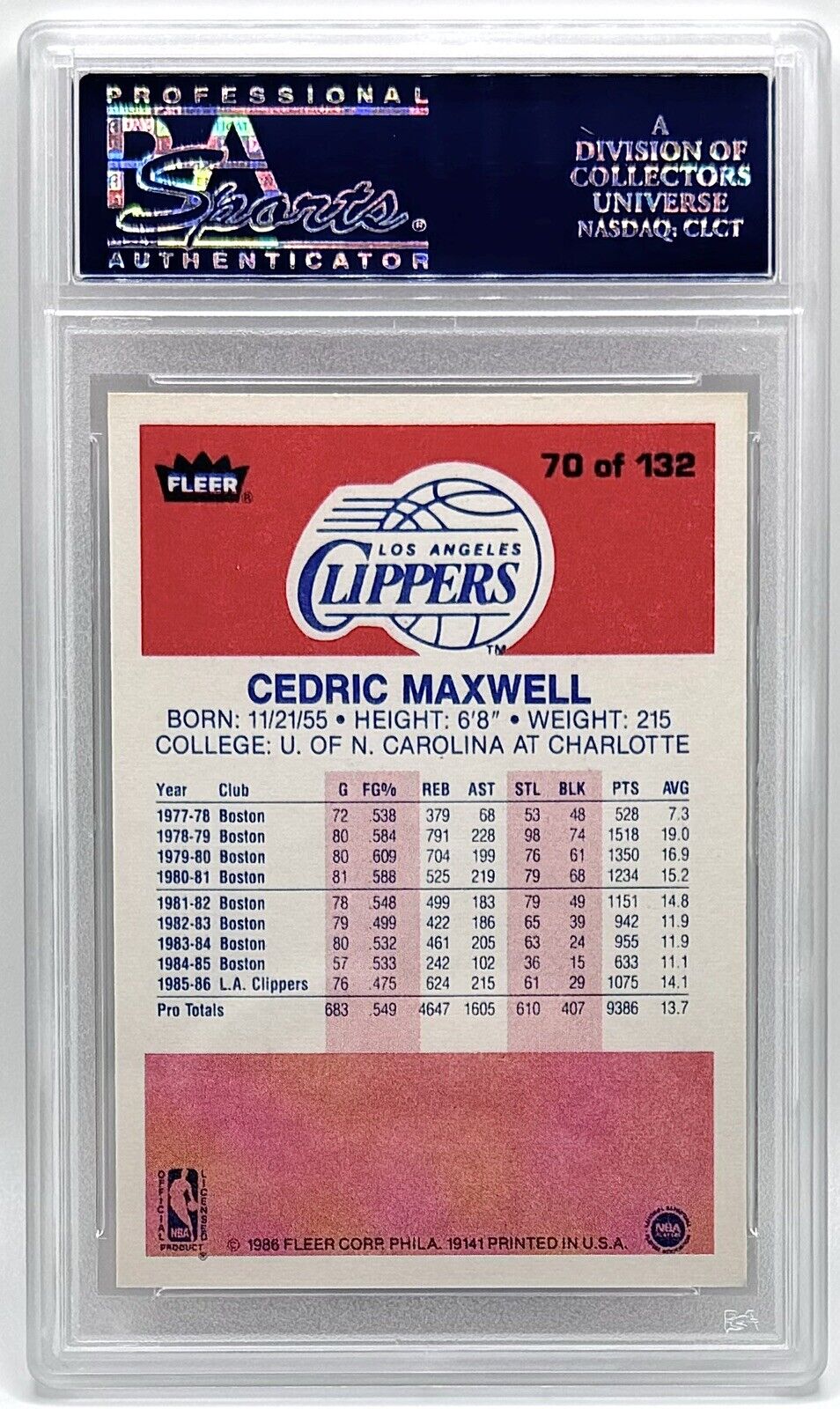 1986 Fleer #70 Cedric Maxwell PSA 10 GEM MINT - Centered, Sharp